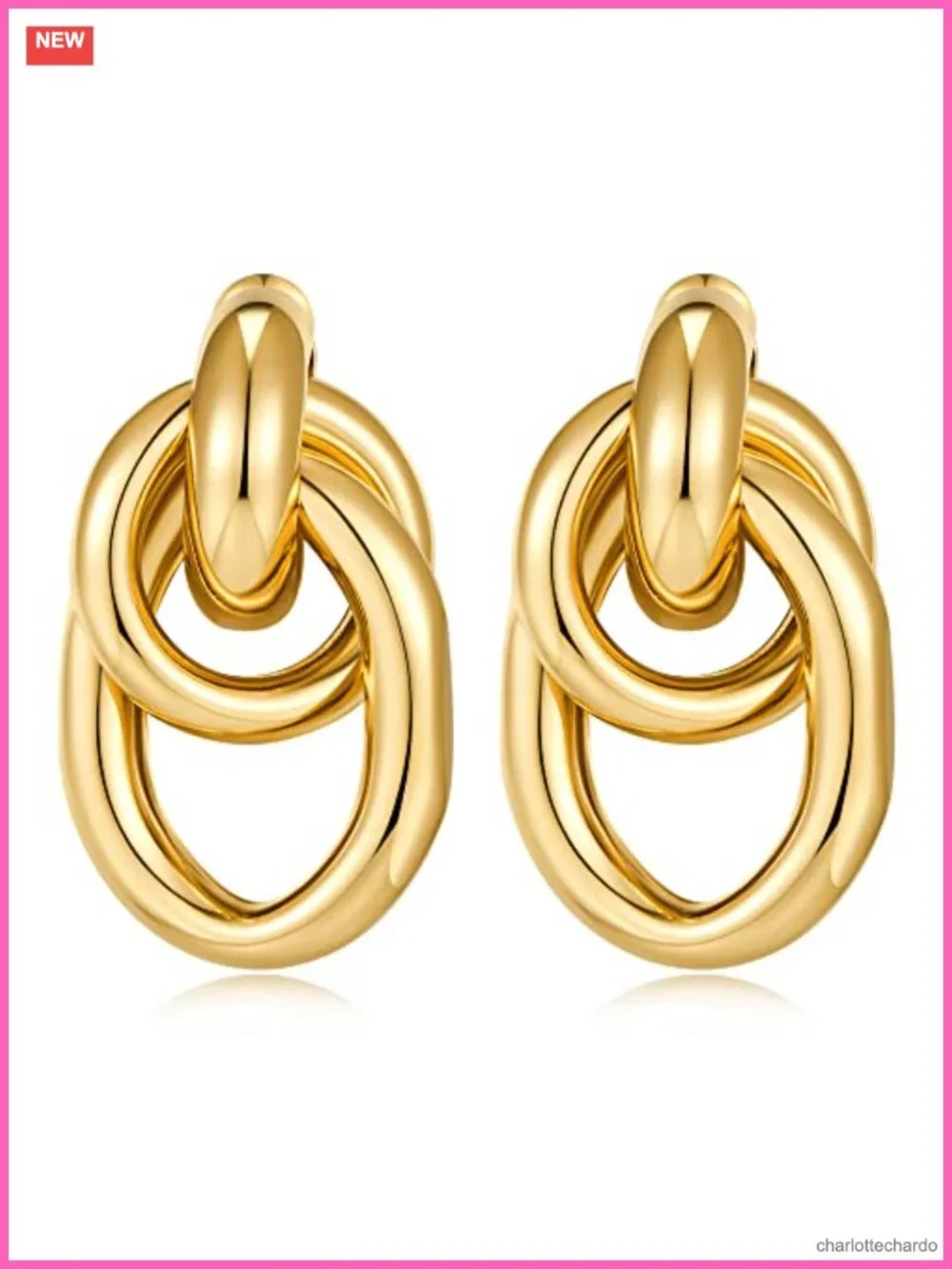 Chunky Gold Plated Geometric Knot Link Drop Dangle Statement Earrings